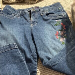 Gloria Vanderbilt Blue Jeans with Pink & Green Floral Embroidery